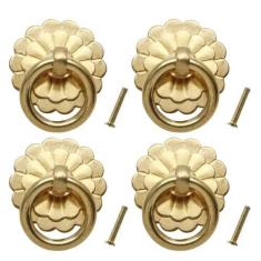 Imagem de Unlorspy 6 peças de anel de latão antigo puxador anel antigo puxador de latão em forma de flor puxadores de armário com parafusos para gaveta de armário de móveis (tamanho do anel: 25 mm/1", forma de