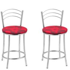 Imagem de Kit 2 Banquetas Cromadas Bc26-c - E502 Cromado/vermelho