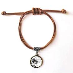 Imagem de DIYthinker Pulseira chinesa obra-prima montanhas rios desenho pulseira couro corda escondida presente joia marrom