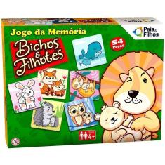 Imagem de Jogo da Memória Infantil Bichos e Filhos 54Pçs Pais e Filhos
