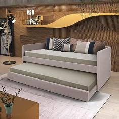 Imagem de SOFÁ CAMA SOLTEIRO CANCUM EM MADEIRA MACIÇA COM AUXILIAR EM TECIDO VELUDO - BEGE