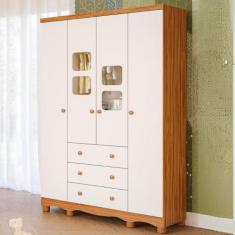 Imagem de Guarda Roupa Infantil 4 Portas 3 Gavetas 100% mdf Uli Móveis Peroba