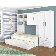 Imagem de Guarda Roupas 4 Portas Com Cama Embutida Solteiro-Branco - Phoenix Bab