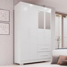 Imagem de Guarda-roupa Solteiro 4 Portas com Espelho 2 Gavetas Estrela Premium Branco