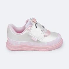 Imagem de Tênis Infantil Pampili Pom Pom Gatinha c/ Laço Branco e Rosa-Feminino