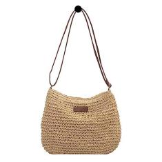 Imagem de FASSME Bolsa palha natural, bolsa carteira suspensória, bolsa mensageiro palha verão, bolsa praia vintage, para praia, trabalho, compras, todos os dias e encontros