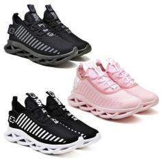 Imagem de 3 Tênis Feminino Corrida Easy Evoltenn Original  Rosa E Preto