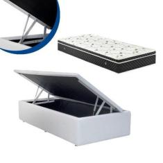 Imagem de Cama Box Baú Solteiro Colchão Molas Bonnel + Box Sintético Branco 69X8