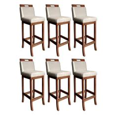 Imagem de Kit 6 Banquetas Alta Milão Estofada 104 Cm Madeira Maciça Suede Bege CCS