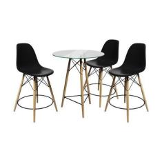Imagem de Conjunto Mesa Bistrô Eames Eiffel Vidro com 3 Banquetas Pretas de Made