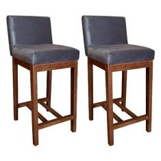 Imagem de Kit 2 Banquetas Média Lisboa com Encosto Estofado 90 cm Madeira Maciça Suede Cinza CCS