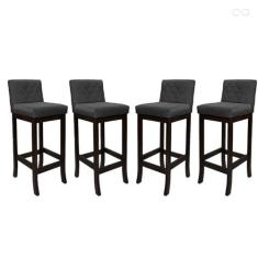 Imagem de Kit 4 Banquetas Média para Cozinha Tóquio Madeira Maciça Matelassê Suede Cinza CCS