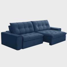 Imagem de Sofá Retrátil Reclinável 3 Lugares 250cm Argon F05 Veludo Azul - Mpozenato