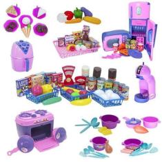 Imagem de Super Kit Cozinha Infantil Eletro Mercado Comida Fogão 108Pç - Altimar
