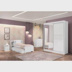 Imagem de Guarda Roupa Solteiro 2 Portas 3 Gavetas - Atenas Ripado-Branco - Móveis D'Doro