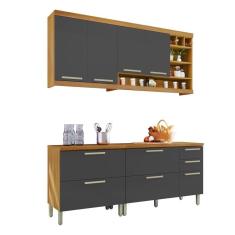 Imagem de Cozinha Compacta 4 Peças Burguesa Nesher Móveis Amadeirado Freijó-grafite