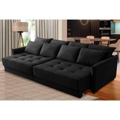 Imagem de Sofá Retrátil e Reclinável 2,10m Mariah Veludo Preto Madelina Decor