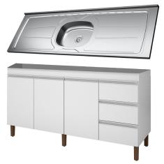 Imagem de Balcão Gabinete Com Pia 160cm 3 Portas Karen P14 Branco - Mpozenato
