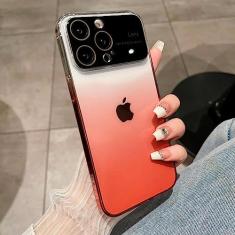 Imagem de Capa de PC rígida transparente transparente gradiente para iPhone 14 13 12 Pro Max 14 plus com capa de proteção de câmera de vidro, vermelha, para iPhone 14 ProMax