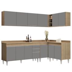 Imagem de Armário de Cozinha Modulado de Canto 6 Peças CP32 Balcão com Tampo Castanho/Cinza - Lumil