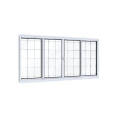Imagem de Janela de Aço de Correr 100x200cm 4 Folhas com Grade Quadrada Facilita Lucasa Branco