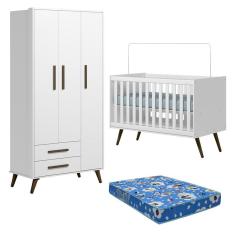 Imagem de Berço Americano 3820 e Guarda Roupa 3830 Q Encanto Retrô Branco Acetinado com Colchão Ortobom - Qmovi