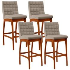Imagem de Kit 04 Banquetas Altas Para Cozinha Sala de Jantar Fixa Mila L02 Linho Bege - Lyam Decor