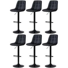 Imagem de Kit 6 Banqueta Alta Elegance Estofada com Base Giratória e Regulagem de Altura - Preto