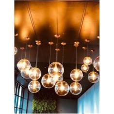 Imagem de Pendente Redondo Esfera 30Cm Vidro Cristal 1 Lâmpada Madelustre