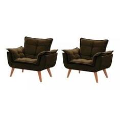 Imagem de Kit 02 Poltronas Opala Marrom Suede