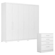 Imagem de Cômoda Astral e Guarda Roupa Casal Venice 62480PE Branco Brilho com Pés - Demóbile