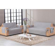 Imagem de Jogo De Sofá 2 E 3 Lugares Costurado Com Laço E Porta Controle Cinza -