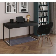 Imagem de Escrivaninha Home Office Estilo Industrial Malta Preta 137x53cm Ferro Preto com 1 Poltrona Preta Eam