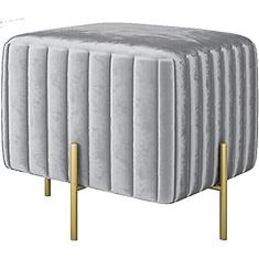 Imagem de Banqueta de armazenamento embelezar repousa-pés de veludo verde Pufe Banqueta de armazenamento Cubo otomano Apoio para os pés Baú quadrado com pernas douradas para quarto, penteadeira, cinza