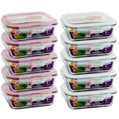 Imagem de Conjunto 10 Potes Vidro Hermético Marmita Retangular 1040 Ml