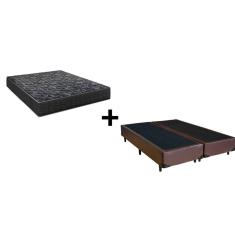 Imagem de Cama Box King 193 Bipartido Tecido Sintético Marrom com Colchão Lisboa Espuma D28 Preto
