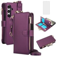 Imagem de Asuwish Capa de celular para Samsung Galaxy S24 Plus S24+ 5G carteira com zíper com protetor de tela de vidro temperado, alça porta-cartão, bloqueio RFID, capa flip para celular S24plus 24S + S 24 24+
