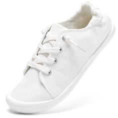 Imagem de STQ Tênis feminino sem cadarço, confortável casual de lona, Todo branco, 35