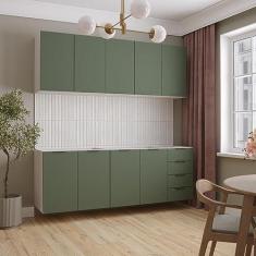 Imagem de Cozinha Modulada 4 Peças sem Tampo 2 Aéreos e 2 Balcões Ipanema Cabecasa Madeiramadeira Verde Folha/branco