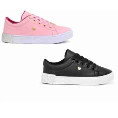 Imagem de Kit Dois Pares De Tênis Infantil Feminino Versátil Escolar Alta Qualid