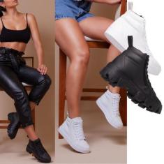 Imagem de Kit Tênis Feminino De Cano Longo Branco Para Um Toque Moderno + Coturn