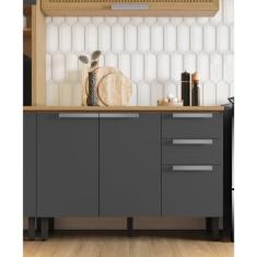 Imagem de Balcão De Cozinha 120cm 3 Portas 2 Gavetas Em Mdf Com Tampo New Porto