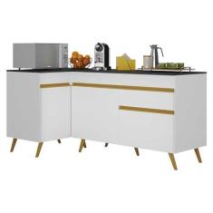 Imagem de Kit Armário de Cozinha Balcão Canto 90cm e Gabinete Pia 120cm Veneza Multimóveis Mp2157 Branco/dourado