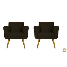 Imagem de Kit 02 Poltronas Decorativa Sala Recepção Em Tressê Isabella Suede Marrom- DL DECOR