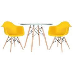 Imagem de Mesa redonda Eames com tampo de vidro 100 cm + 2 cadeiras Eiffel DAW
