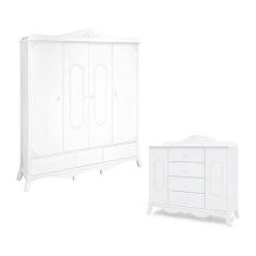 Imagem de Cômoda 2 Portas e Guarda Roupa 4 Portas Provençal Raleza Cor Branco Acetinado - Canaa
