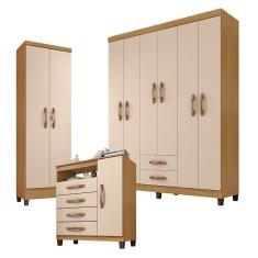 Imagem de Guarda Roupa Casal e Cômoda Sapateira Cannes e Armário Multiuso Egito Carvalho Americano Off White – Incorplac