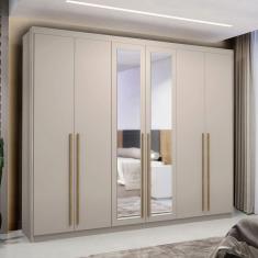 Imagem de Guarda-Roupa Casal Alfa Magestic 6 Portas 6 Gavetas 100% Mdf com Espelho Marrom Claro - Pnr Móveis