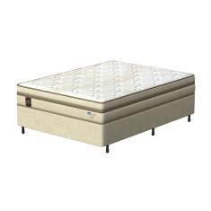 Imagem de Cama Box Casal Probel Arezzo Revestido em Tecido Jacquard + Colchão com Pillow Euro e Molas Ensacadas Individualmente 26x138x188cm - Bege e Branca