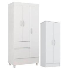 Imagem de Guarda Roupa Infantil Wind e Armário Multiuso Viena Branco Brilho - De